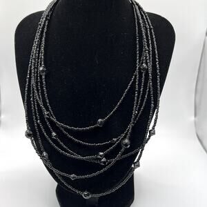 Beautiful Vintage Black Crystal Multi Layered Victorian Necklace